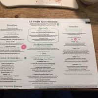 Menu breakfast at Le Pain Quotidien - Lepic in Paris