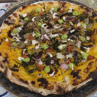 Pizza trevisana, friarielli e crema al basilico at SANTATERESA in Venice