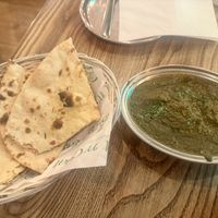 Saag curry with vegan bread (no butter)  at Chit ‘n' Chaat  in Cheadle