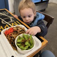 Garlic noodles are so yummy! Edamame too!  at Mimi's Chūka Diner in Somerville