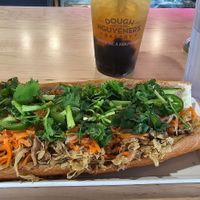 "Vegan" banh mi, NO BUTTER, and a boba tea.  at Dough Nguyener's Bakery in Gretna