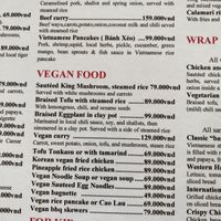 vegan section of the menu   at Tin Restaurant Coffee in Hoi An