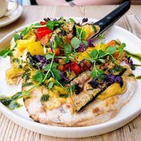 Flatbread w/grilled vegetables and hummus at Le Pain Quotidien - Victoires in Paris