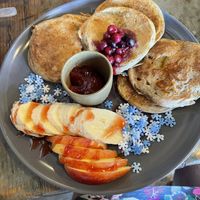 Vegan cloud pancakes (jam option, chocolate also available)  at Coffee Circus Connections - Marsaskala in Wied Il-ghajn