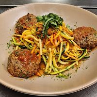 Impossible meatballs with squash/carrot zoodles. at Bottled in Bond in Frisco