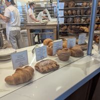 Vegan corner with 4 options this fall Saturday morning - plain croissant, bear claw, morning bun, and chocolate croissant at Beloved's Bakery and Cafe in Reno