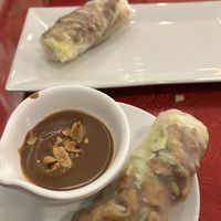 Vegan tofu spring rolls and peanut sauce  at Saigon Restaurant  in Worcester