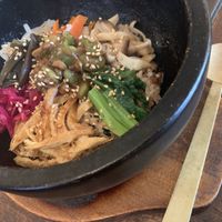 Bibimbap, came out sizzling and delicious  at Salloga in Sapporo