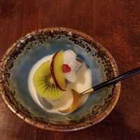 Black sesame pudding dessert at Salloga in Sapporo