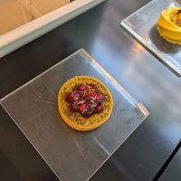 Rose and pistachio tart at Benevola in Barcelona