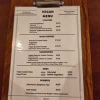 Vegan menu at Fintry Inn in Glasgow