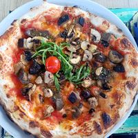 Vegan pizza funghi (mixed mushrooms) at Restaurante Es Cani in Mallorca