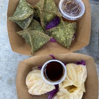lobsterless cheese wonton, vegan crystal shrimp dumpling  at Inomoni Vegan Dim Sum - Pop Up in Los Angeles