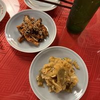 Kimchi eggplant and another veg dish  at Vegan Izakaya Masaka (ヴィーガン 居酒屋 真さか)- Kyoto in Kyoto