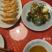 Gyozas and fried broccoli  at Vegan Izakaya Masaka (ヴィーガン 居酒屋 真さか)- Kyoto in Kyoto