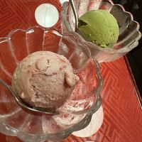 Vegan Strawberry and matcha ice cream  at Vegan Izakaya Masaka (ヴィーガン 居酒屋 真さか)- Kyoto in Kyoto