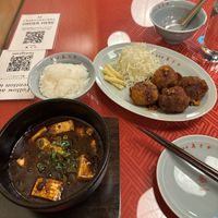 mapo tofu and spicy sichuan fried chicken with rice   at Vegan Izakaya Masaka (ヴィーガン 居酒屋 真さか)- Kyoto in Kyoto