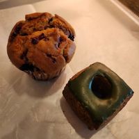 Raspberry muffin and matcha donut at CICON in Kyoto