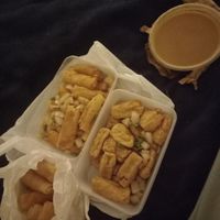 Vegetable spring rolls, Salt and pepper tofu and Vegetable spring rolls and curry sauce at The Wokshop Dundee in Dundee