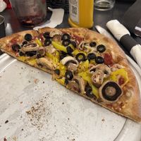 Mushrooms, olives, banana peppers, and vegan cheese!   at Red Lodge Pizza Co in Red Lodge