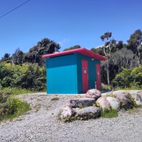 Toilet across the highway at Bruce Bay Coffee Cart in Bruce Bay