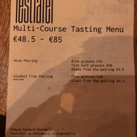 The evening's menu/explanation at TestTafel in Amsterdam