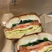 Tomato cheese bagel with mustard mayo  at Pureun Deli - 푸른델리 in Seoul