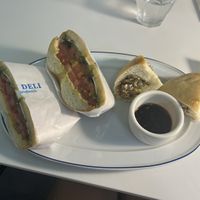 Basil tomato mozzarella bagel and the free bagel dumpling sample!  at Pureun Deli - 푸른델리 in Seoul