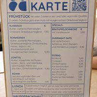 Food menu, overnight oats are labeled vegan, ask staff for vegan seasonal lunch options at Occa Café in Eichstaett