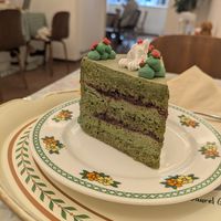 Matcha raspberry cake at Pini Cake House in Seoul