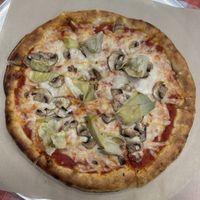 vegan cheese with mushroom and artichoke   at Pizza Worx  in Los Angeles