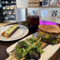 egg sandwich, pistachio eclair, cold brew  at ID-eclair in Pasadena