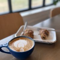 Coconut milk latte and vegan walnut loaf   at Airship Coffee - Pumphouse in Bentonville