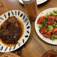 Delicious eggplants and complimentary green salad  at Ashur Banipal in Sofia