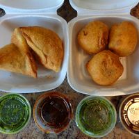 Samosas and Picnic Balls. Came with mint and tamarind chutneys. Samosas were standard and the picnic balls highly-recommended!!! at Blu Basil   in Chagrin Falls