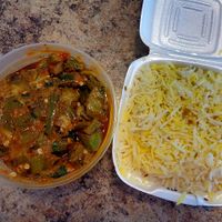 Okra Masala. Came with saffron rice. I specified No Dairy and also asked for no onions. Had a few green pepper slices in it which blended well.  at Blu Basil   in Chagrin Falls