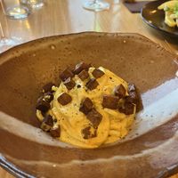 Tonnarelli carbonara with smoked tofu (pasta is handmade)  at Berro Bistrot in Gran Canaria