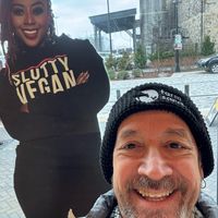 Posing with the cutout of Pinky. Officially sluttified! at Slutty Vegan in Baltimore