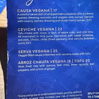 Separate vegan menu   at Serva Peruvian Cuisine in Hailey