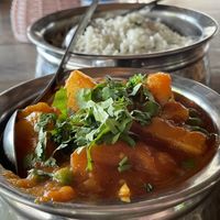 Vegetable korma (175 baht) with garlic rice (75 baht).  at S and S Indian Restaurant in Hua Hin