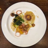 Starter: Wild mushroom, shallot and tarragon suet pudding, celeriac and truffle purée, with red wine jus at The Bull's Head in Macclesfield