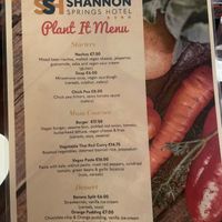 Vegan menu   at Shannon Springs Hotel in Shannon