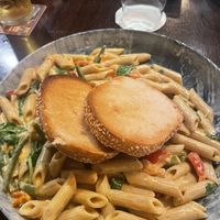 Pasta dish served with ‘garlic’ burger buns  at Shannon Springs Hotel in Shannon