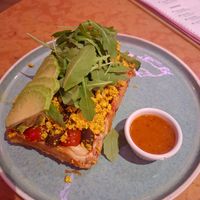 Waffle with tofu, avo, veg and smoky sausage at Sweet Love Caffe in Vilnius