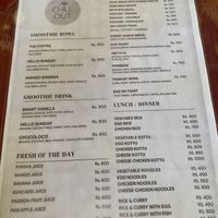 Menükarte  at Chill Out in Ahangama