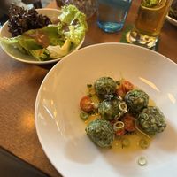Balsamic salad, spinach dumplings (oil instead of butter, no parm)   at Goldene Gams - Rosshimmel in Kitzbuehel