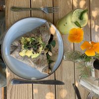 Delicious galettes , this one with white beans, beetroot avocado and spinach   at Zola's Kitchen & Deli in Kalk Bay