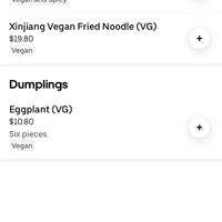 Vegan menu  at Chinese Dumpling Master in Newtown
