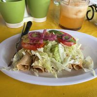 Tacos dorados filled with fries  at El Caracol de Jade in Palenque