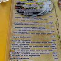 Veggie menu at El Caracol de Jade in Palenque